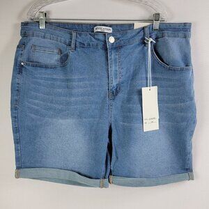 Revelation Denim Shorts Women's Plus Petite 22W Blue High Rise Embroidered